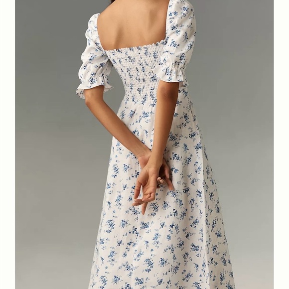 Reformation | Marbella linen floral midi dress puff sleeve - Picture 2 of 11